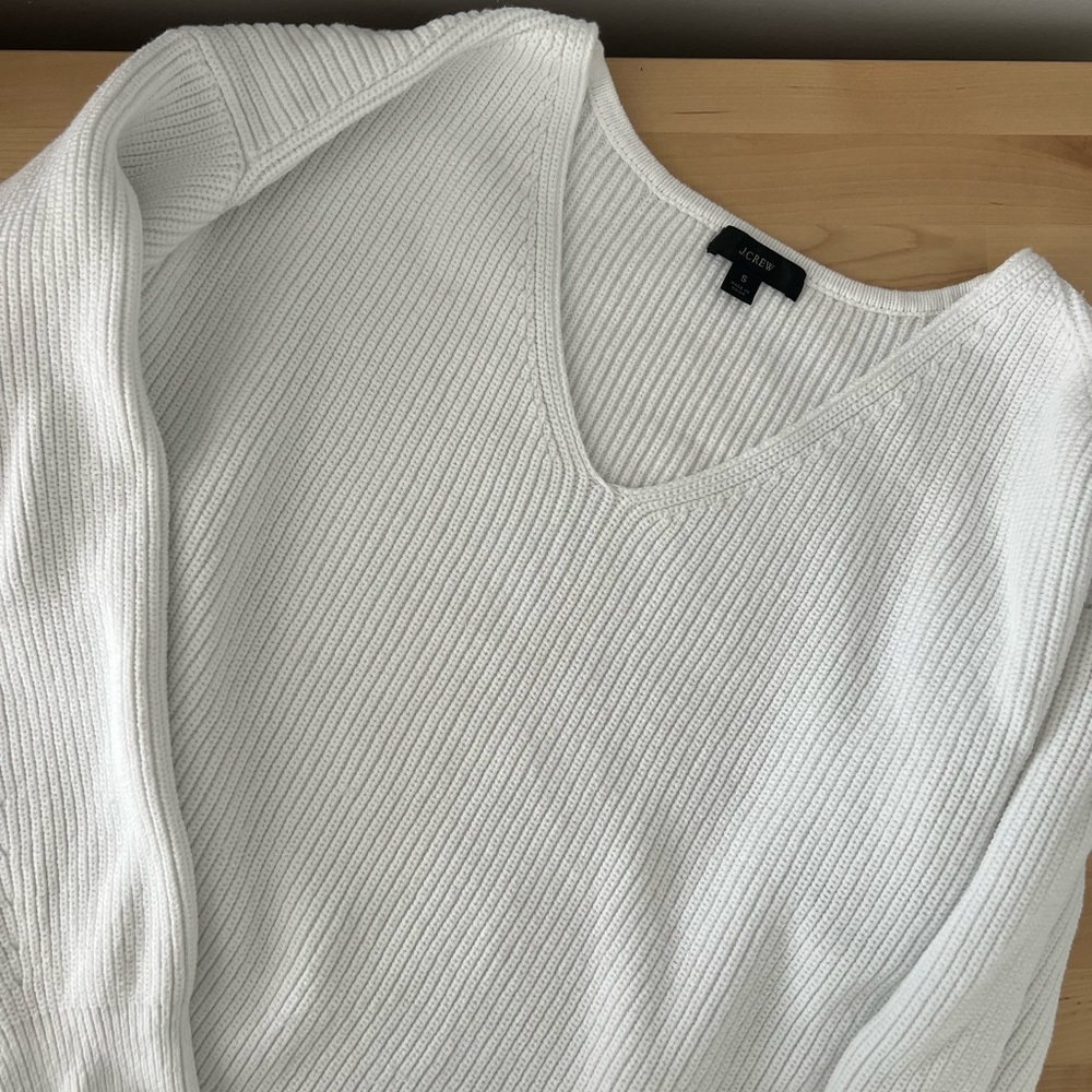 J Crew White V-Neck Sweater
